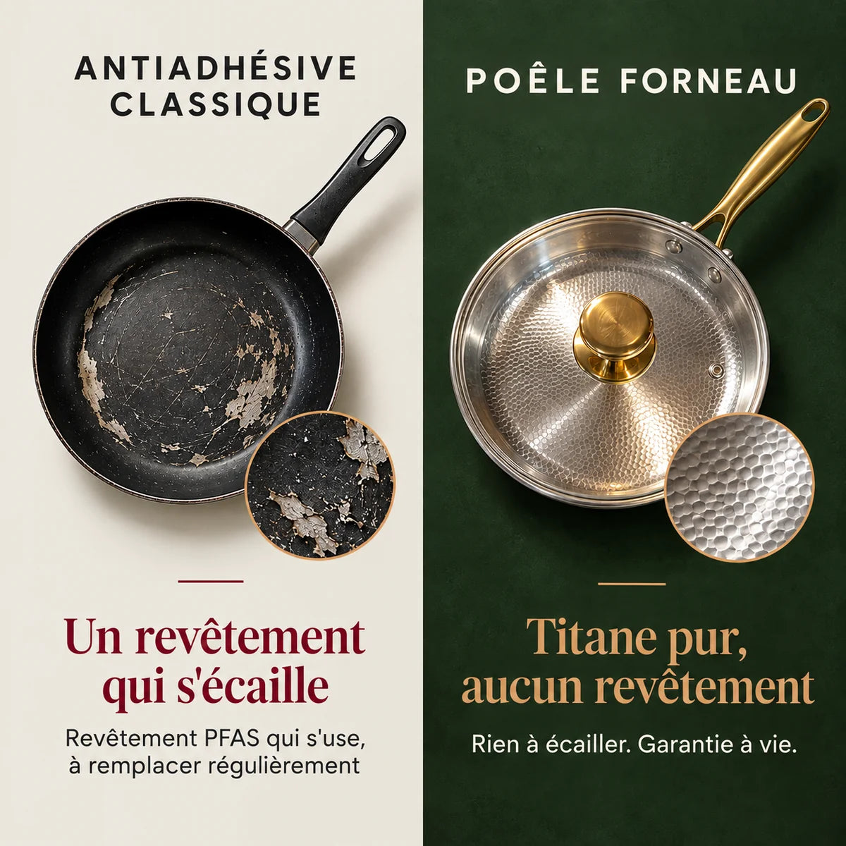 Poêle Signature en Titane Pur LaDinanderie® — Sans PFAS, Compatible Induction